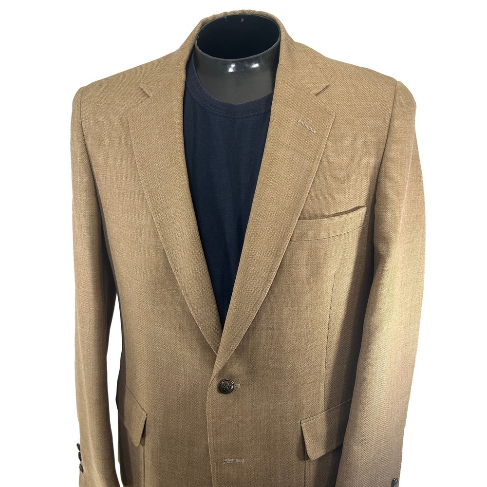 Austin Reed Blazer 42L Tan Classic 2 Button Woven Hopsack Sport Coat Half Lined